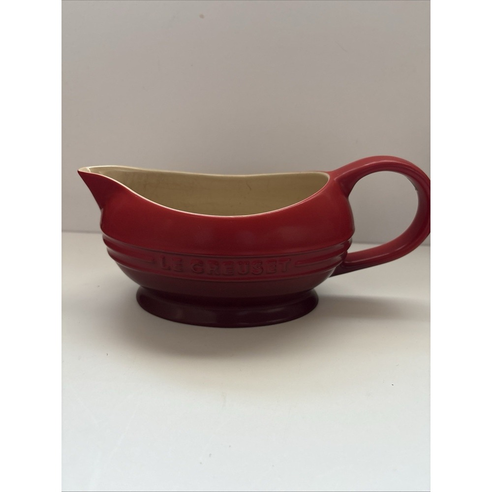 Le Creuset Red Stoneware Gravy Boat With Matching Underplate 07.28 - Picture 8 of 8